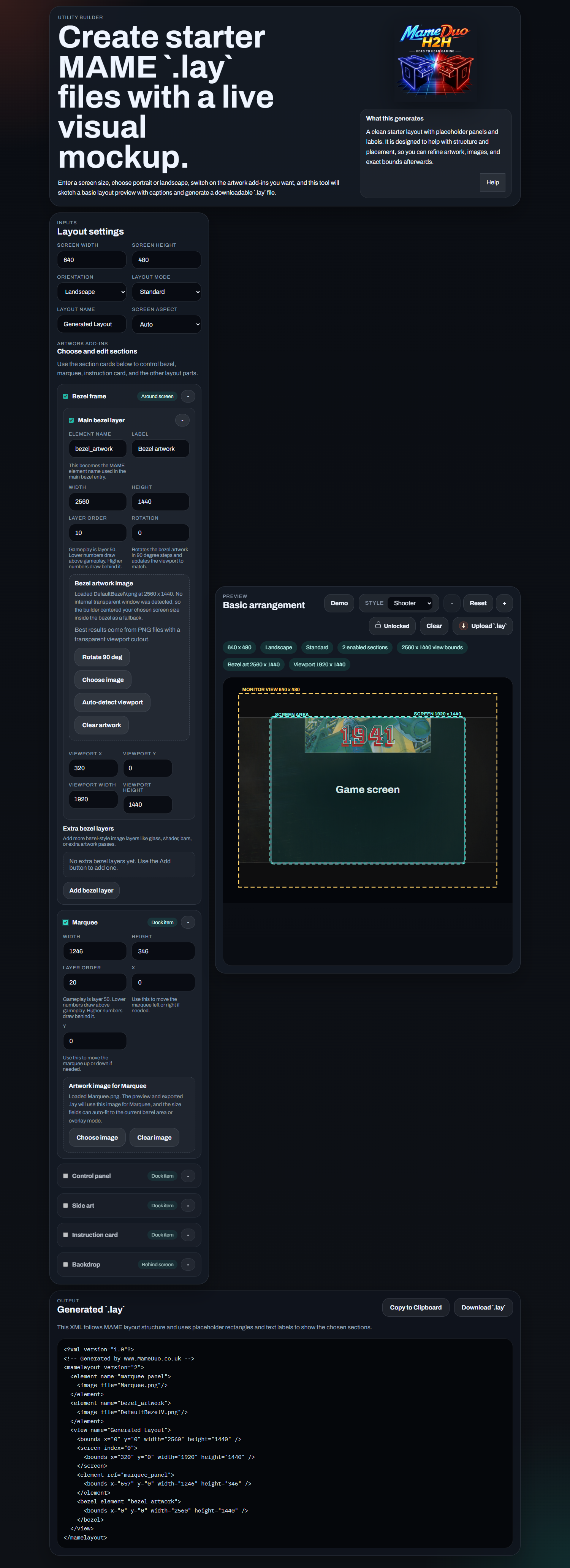 Manual bezel and marquee layout example