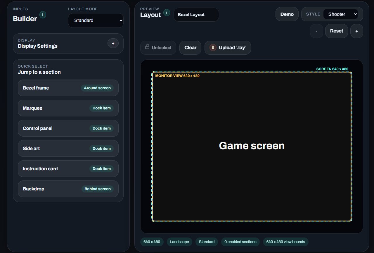 Current standard mode overview in the MameDuo Layout Builder