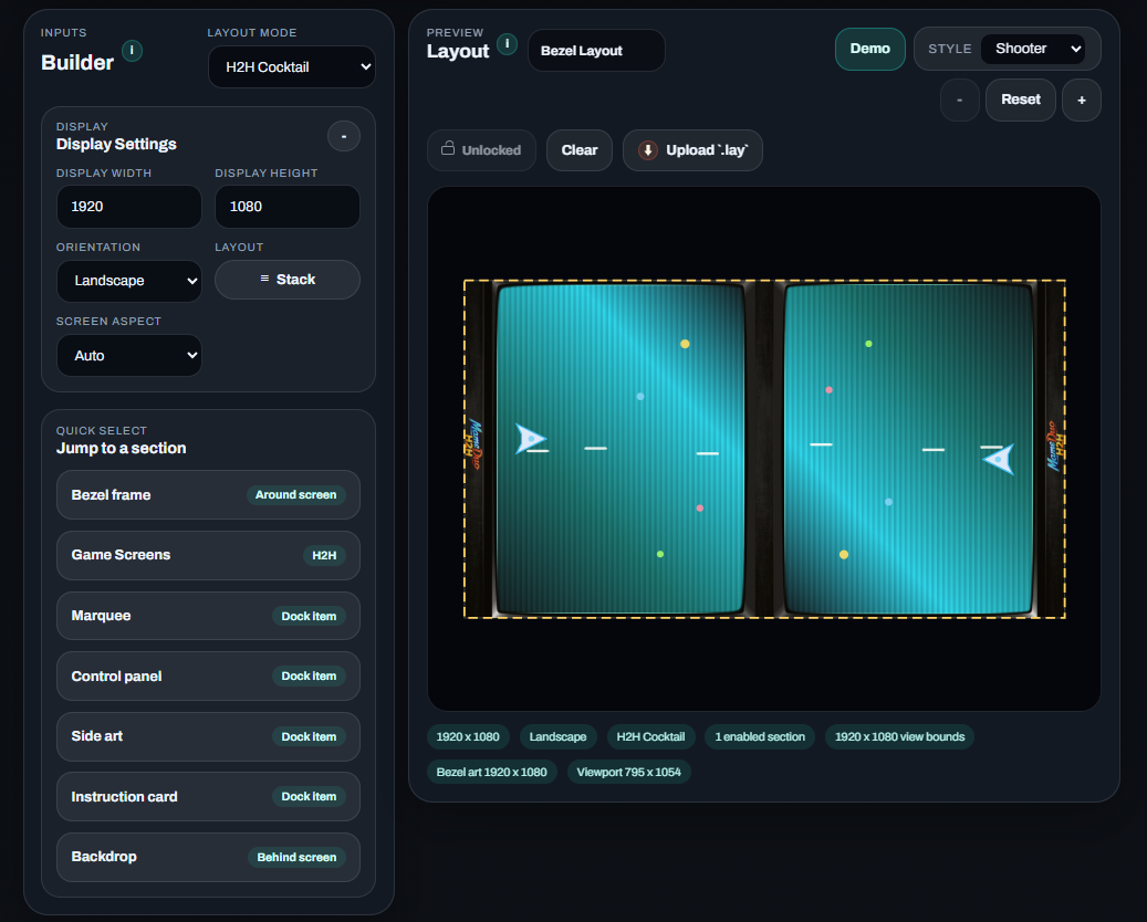 H2H Cocktail mode in the MameDuo Layout Builder