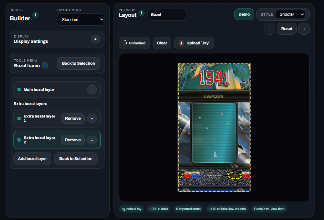 Imported bezel layers in the MameDuo Layout Builder