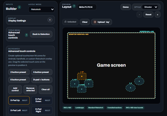 RetroArch advanced touch controls in the MameDuo Layout Builder